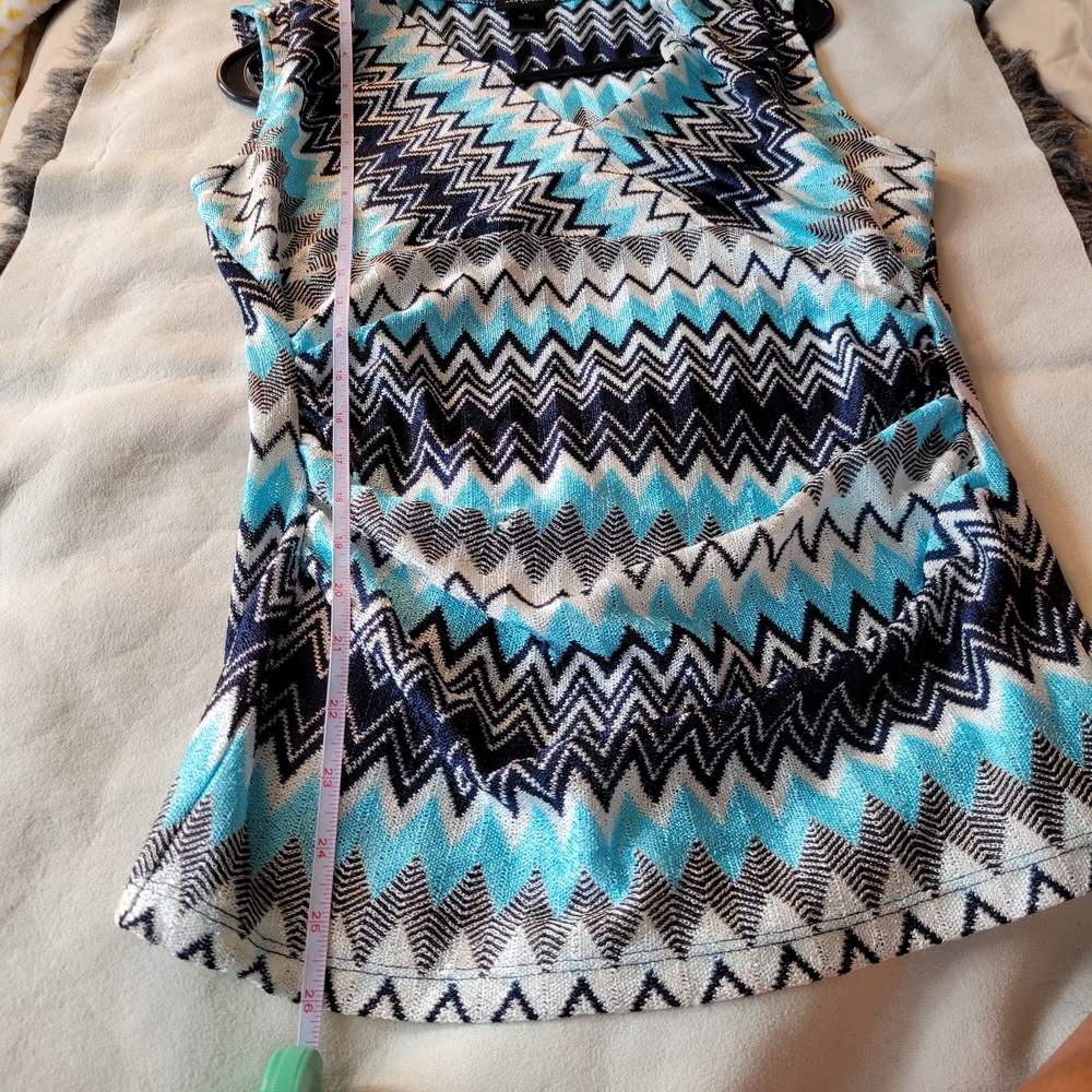 Ann Taylor Open Front Cardigan Blue Chevron Knit Sweater Women’s M Boho - Picture 5 of 5